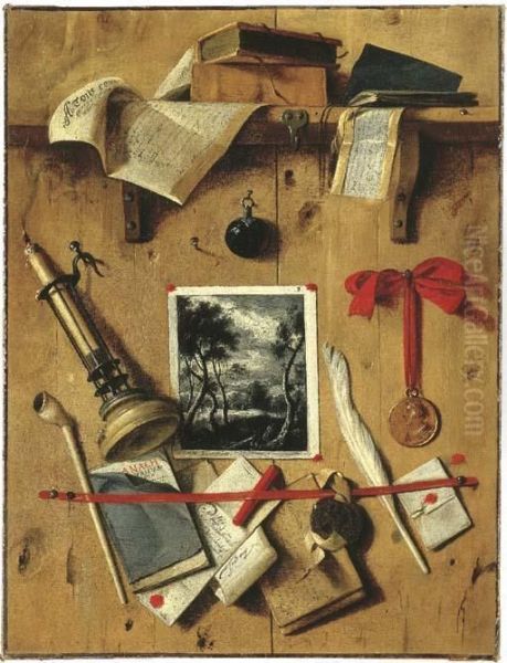 A Trompe L'oeil Still Life Oil Painting by Jean-Francois de Le Motte