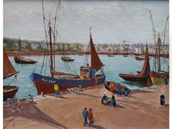 Scene De Port A Audierne Oil Painting by Adele De La Porte