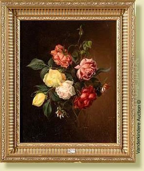 Bouquet De Roses Oil Painting by Adele De La Porte