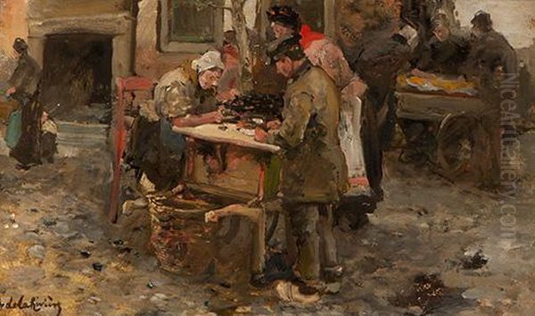 Food Stall On The Market Oil Painting by Adrianus Rotterdam De La Riviere