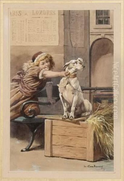 Jeune Fille Et Le Chien Oil Painting by Charles Ferdinand De La Roche