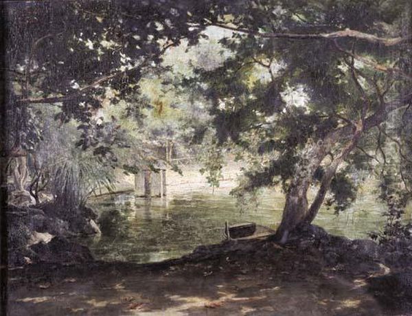 Ub Recuerdo De La Villa Borghese (a Rememberance Of The Villaborghese) Oil Painting by Fabian De La Rosa