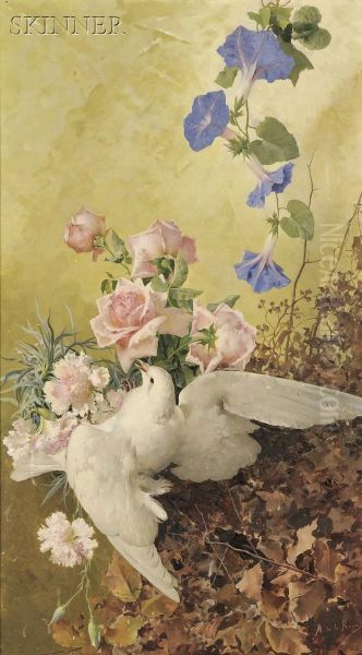 Dove And Flowers Oil Painting by Manuel De La Rosa