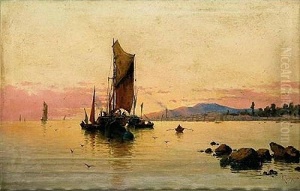 Vista Del Puerto De Malaga Oil Painting by Antonio De La Torre