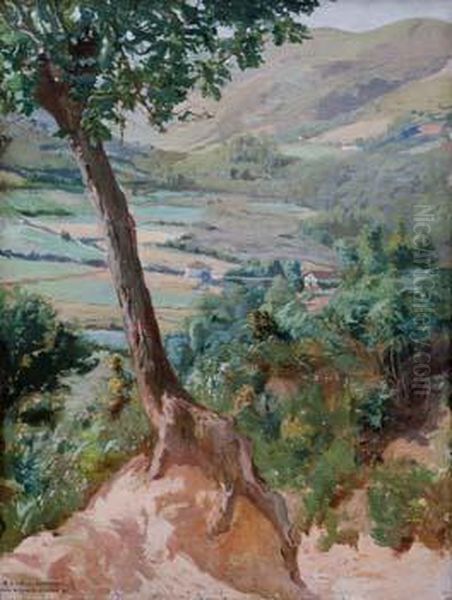 Valle De Oquendo Alava 1912 Oil Painting by Rafael De La Torre Estefania