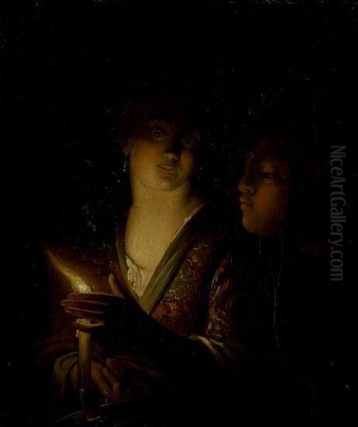 Scena A Lume Di Candela Oil Painting by Georges de La Tour