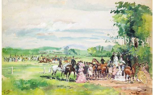 Le Rendez Vous Aux Courses. Oil Painting by Jean De La Verteville