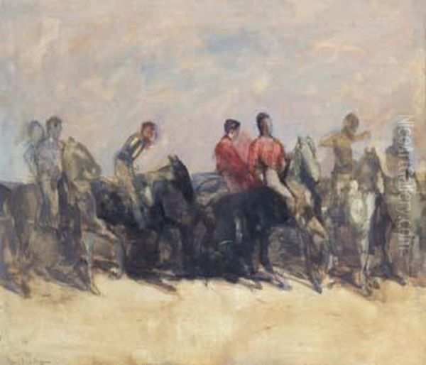 La Boulaye , French, Horses And Riders,signed Oil Painting by Paul De Laboulaye