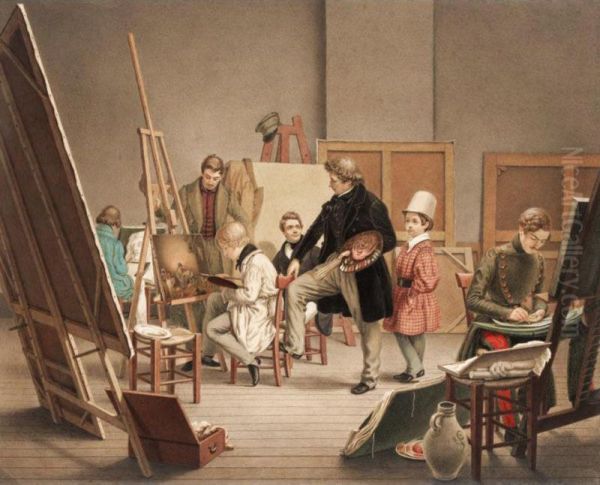 In The Artist's Studio Oil Painting by Alphonse De Labroue