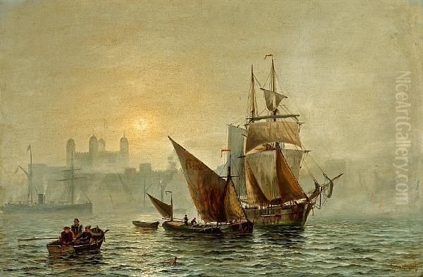 Mist In Port, London Oil Painting by Charles James De Lacey