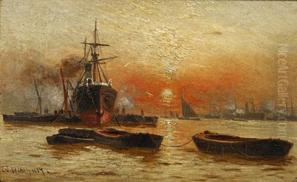 Sunset, River Thames Oil Painting by Charles John de Lacy