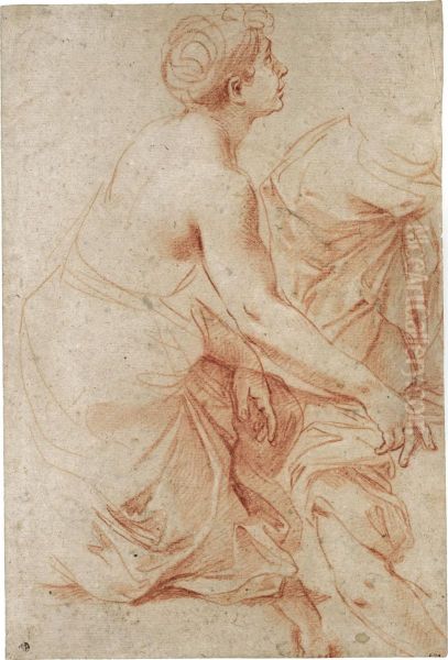 A Kneeling Female Figure Facing Right And A Separatestudy Of Her Drapery And Right Arm Oil Painting by Charles de Lafosse