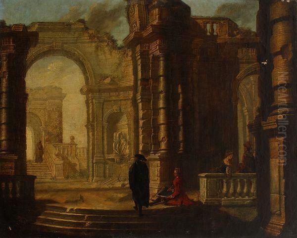 Artistes Dans Les Ruines Oil Painting by Jacques de Lajoue