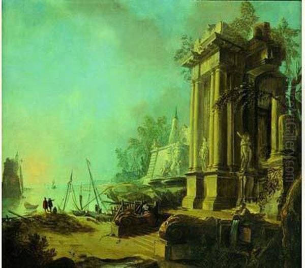 Rivage Mediterraneen Avec Un Palais Baroque Oil Painting by Jacques de Lajoue