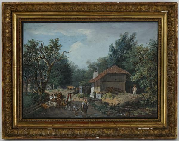 Vue De La Maison Du Berger Valziete 
Canton De Fribourg Oil Painting by Joseph De Landerset