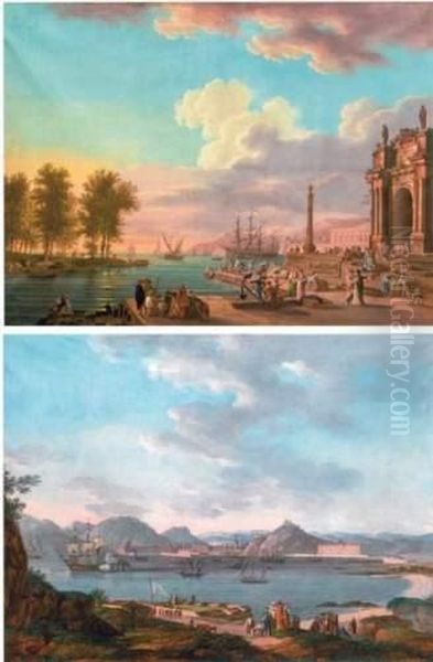 L'escadre En Rade Et Port Mediteraneen Oil Painting by Joseph De Landerset