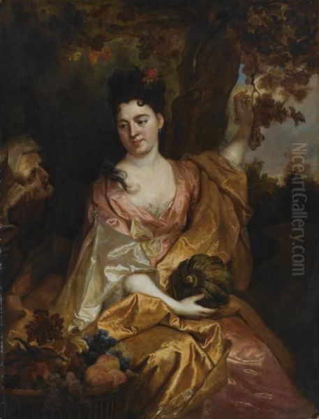 Portrait Of A Lady As Pomona, Beside Her Vertumnus Oil Painting by Nicolas de Largillierre