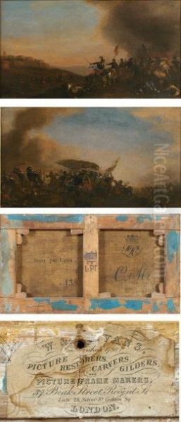 Chocs De Cavalerie Deux Huiles Sur Toile Formant Pendant Oil Painting by Philibert Benoit De Larue