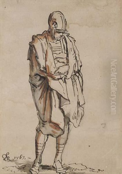 Study Of A Standing Soldier Wrapped In A Cloak Oil Painting by Philibert Benoit De Larue