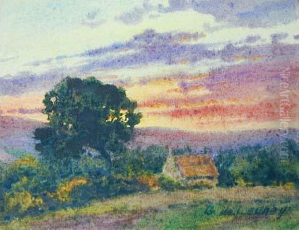 Ferme Au Soleil Couchant Oil Painting by Gustave De Launay