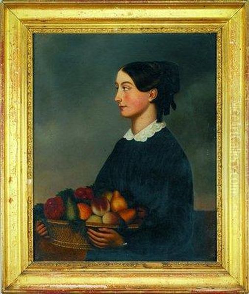 Neska Con Cesta De Frutas Oil Painting by Antonio Maria De Lecuona