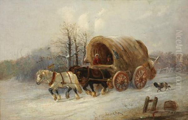 Covered Wagon Ride, Winter Oil Painting by Alexis de Leeuw