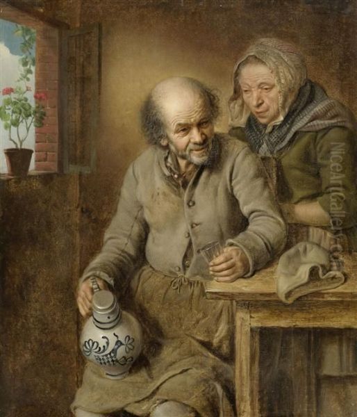 Rural Interior With Married Couple Oil Painting by Adriaan de Lelie