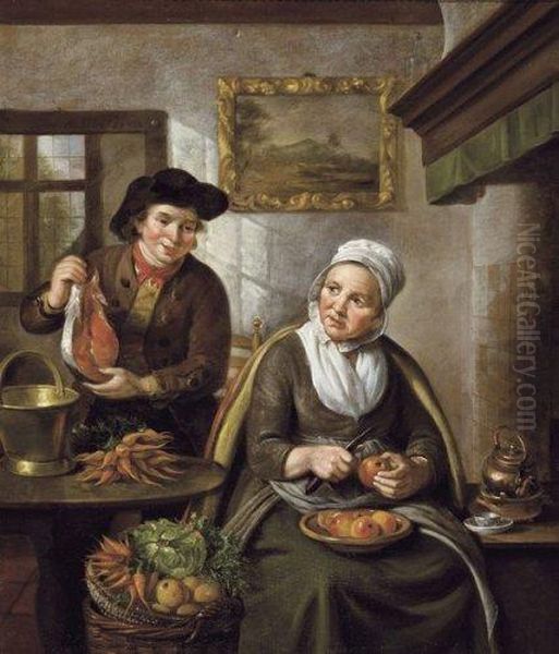 Scene Domestique Oil Painting by Jan Adriaen Antonie De Lelie