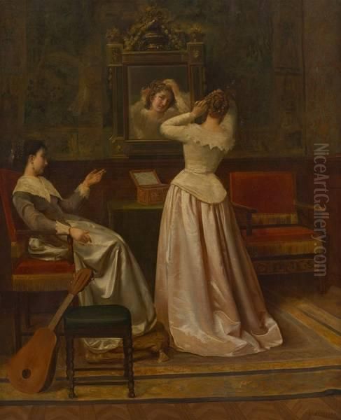 Conversation De Jeunesfilles Oil Painting by Ignacio Leon y Escosura