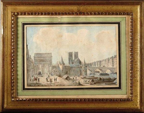 Le Pont Saint Bernard A Paris Oil Painting by Louis-Nicolas de Lespinasse