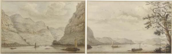 A View Of Kestert, Looking Upstream; A View Of Bad Honningen From The West Bank Of The Rhine, Hammersteinerwerth Beyond; A View Of Wellmich And Burg Wellmich From The Rhine, Looking Upstream; A View Of Wellmich And Burg Wellmich From The West Bank Of The Oil Painting by Henrick De Leth