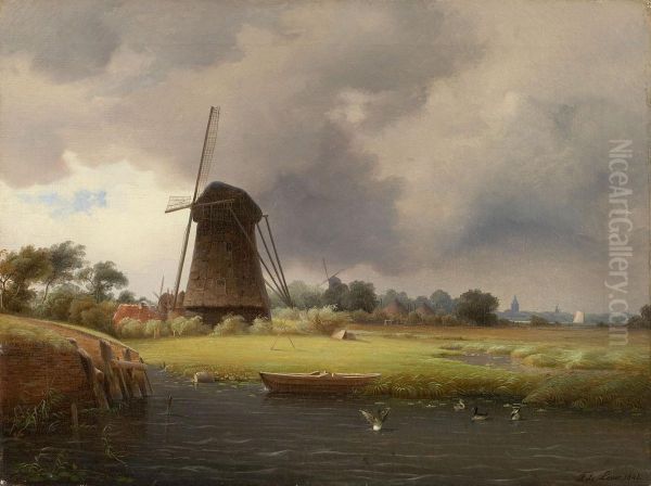 Landschaft Bei Delft Oil Painting by Friedrich August De Leuw