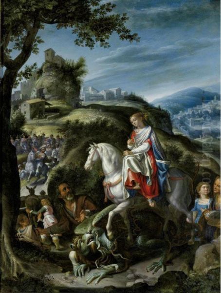 Saint Martha Trampling The Dragon Oil Painting by Pietro De Lignis