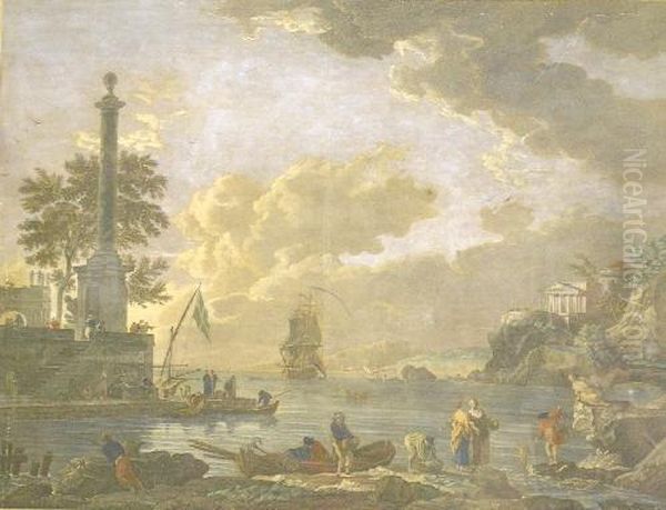 Isle De L'archipel After J. Vernci Engraved By Charpentier In Period Frame Oil Painting by Georgina L. De Lisle