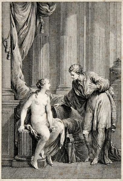 Junge Frau Im Gesprach / Junge Frau Von Mannern Umringt Sammelt Etwas Auf Oil Painting by Joseph De Longeuil