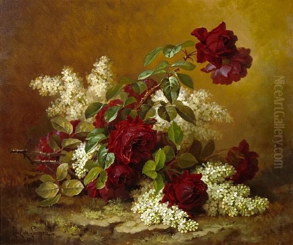 Still Life With Red Roses And Lilacs Oil Painting by Paul De Longpre