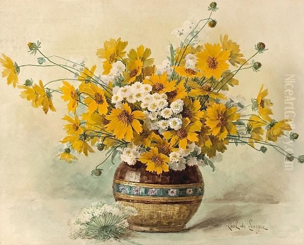 Daisies And Bachelor Buttons Oil Painting by Paul De Longpre