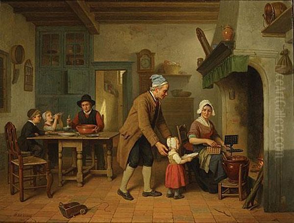 La Cuisson Des Gaufres Oil Painting by Basile De Loose