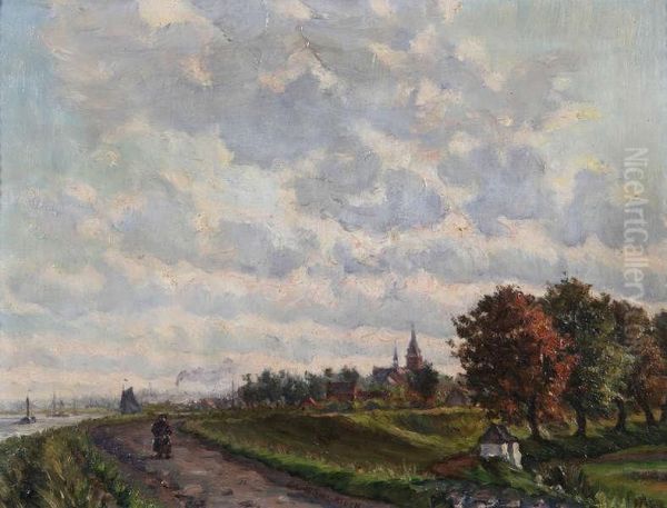 Polderdijk Bij Sint Amands Oil Painting by Edmond De Looz-Block