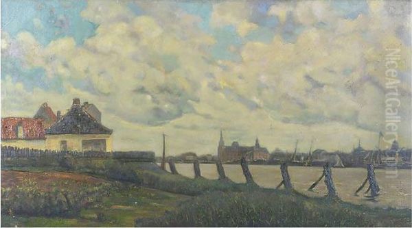 'schelde - Vlaamsch Hoofd - Antwerpen' Oil Painting by Edmond De Looz-Block