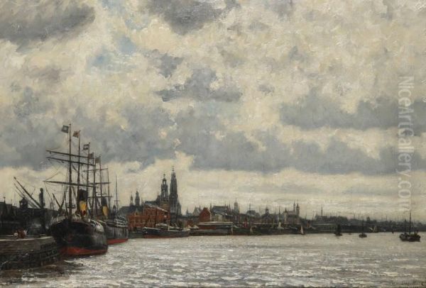 Rede Van Antwerpen Vanaf Napoleonkaai Oil Painting by Edmond De Looz-Block