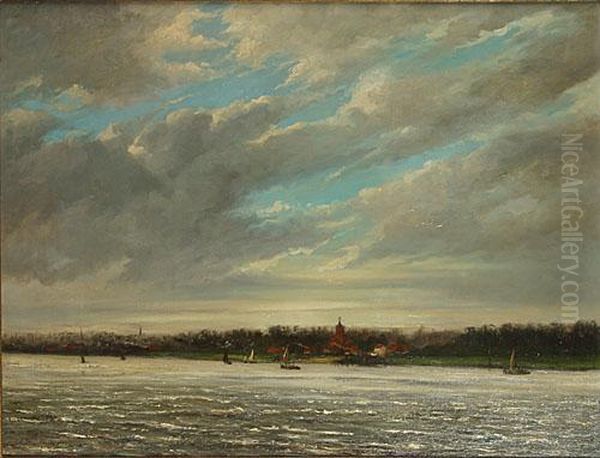 Industrie Langs De Schelde. Oil Painting by Edmond De Looz-Block