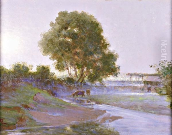 Paisagem Campestre Com Vacas Oil Painting by Arthur Jose Souza De Loureiro