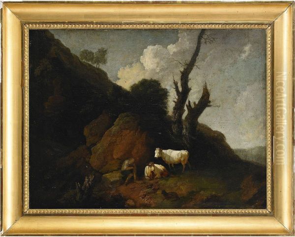 Tillskriven, Bergslandskap Med Boskap Oil Painting by Loutherbourg, Philippe de