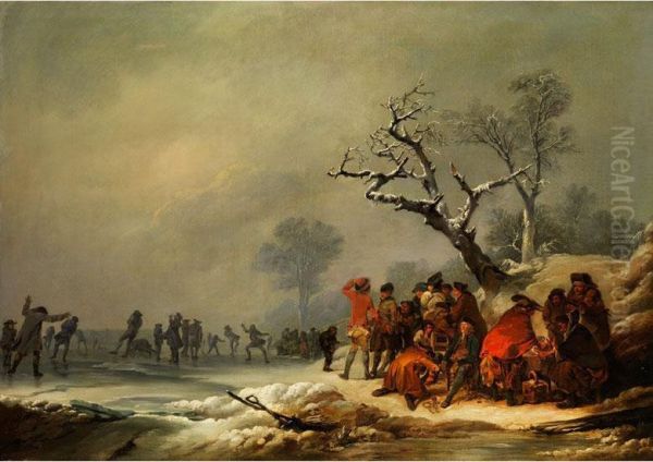 Rastende Gesellschaft Bei Winterlichem Eisvergnugen Oil Painting by Philip Jacques de Loutherbourg