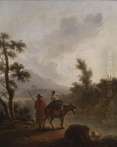 Couple De Bergers Au Bord Dune Riviere Oil Painting by Loutherbourg, Philippe de