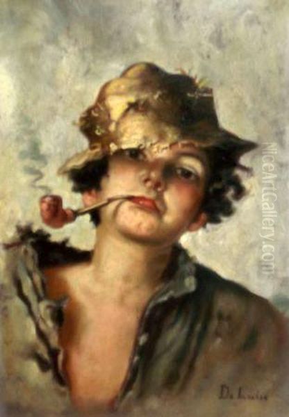 The Young Pipe-smoker Oil Painting by Enrico De Luise