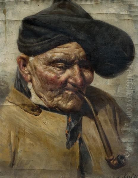 Anciano Con Pipa Oil Painting by Enrico De Luise