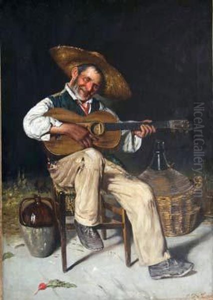 Suonatore Di Chitarra Oil Painting by Enrico De Luise