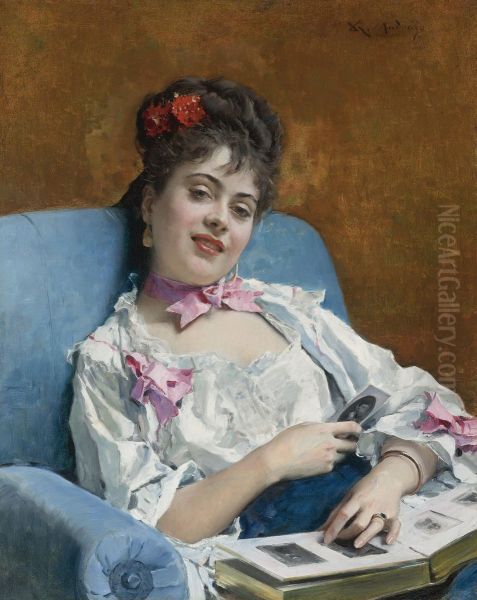 Aline, Album De Familia (aline, Reflections) Oil Painting by Raimundo de Madrazo y Garreta